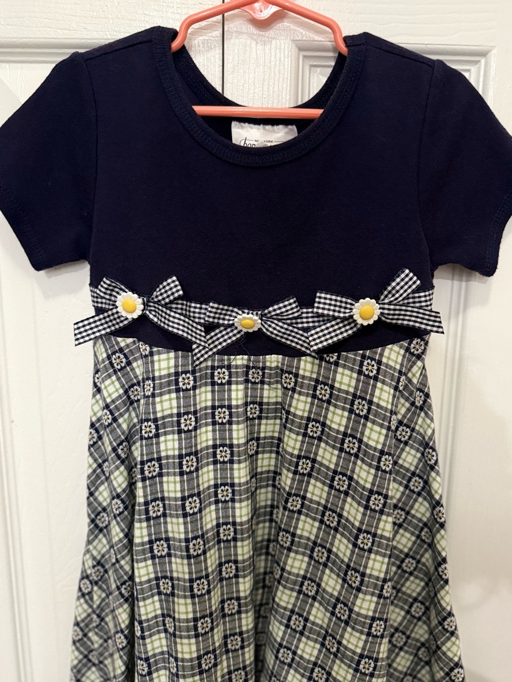 🌼 Bonnie Jean Navy Plaid & Daisy Dress – Girls Size 6